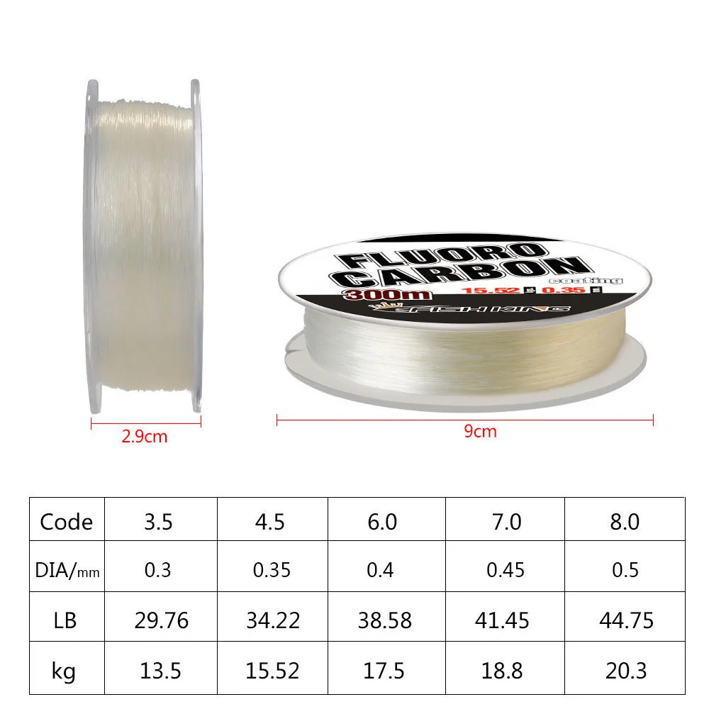 Full Sink Fluorocarbon Fishing Line 300m 0.30mm-0.50mm 100% Monofilament Carp Fishing Lines Leader Japanese Carbon Fiber Line 2