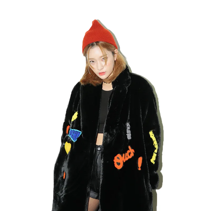 

2019 Winter New Imitation Rex Rabbit Fur Coat Loose Coat Long Plus Size Female Mink Coat Woman Thickened Warm Fur Coat LJJ010