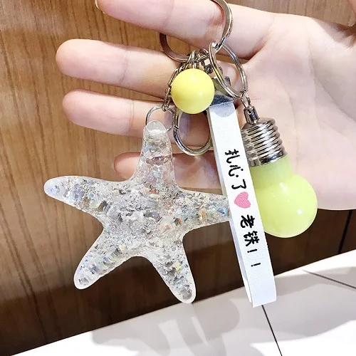 

2019 Starfish Keychain Shell Cute Crystal Pendants Keyring Keyfob Key Holder Unisex Handbag Purse Car Phone Keychains