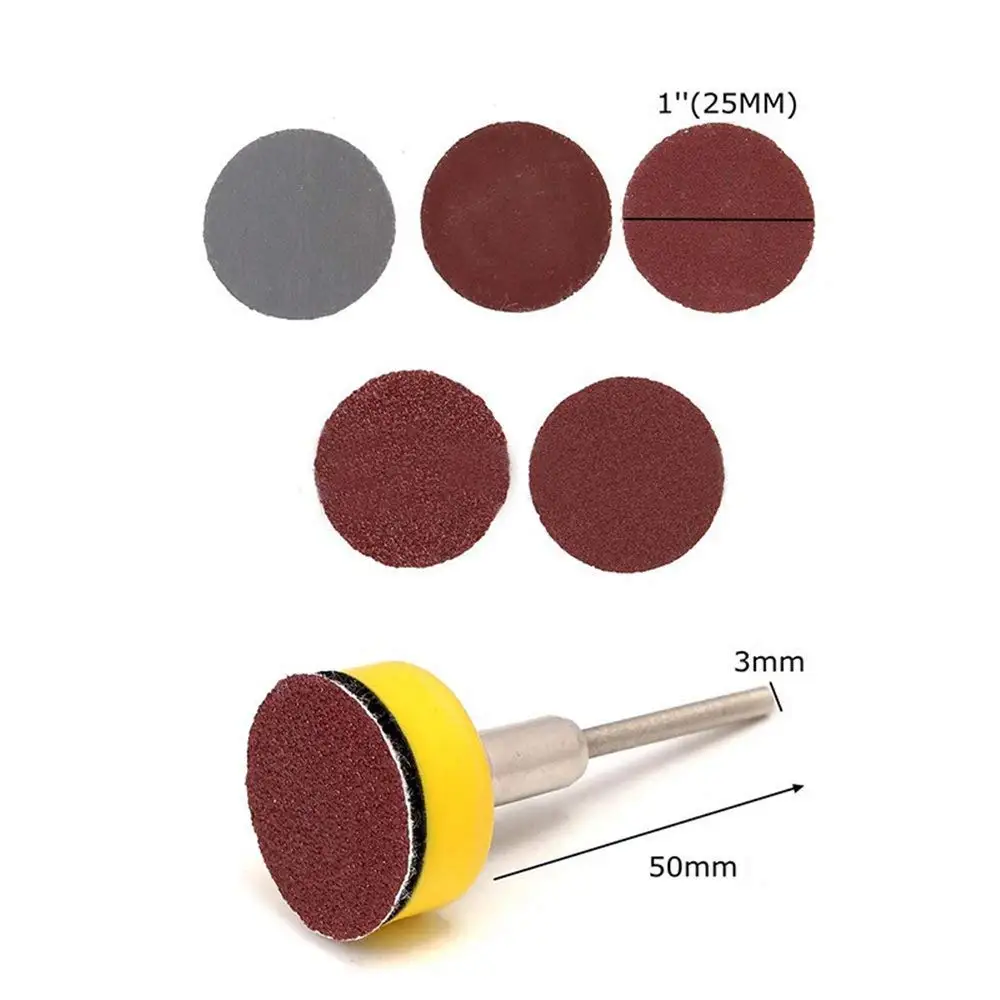 100 Pcs 1 인치 후크 루프 샌드페이퍼 25mm 100-3000 그릿 1/8 생크 샌딩 패드 연마 그라인더 로타리 도구 용 백킹 플레이트