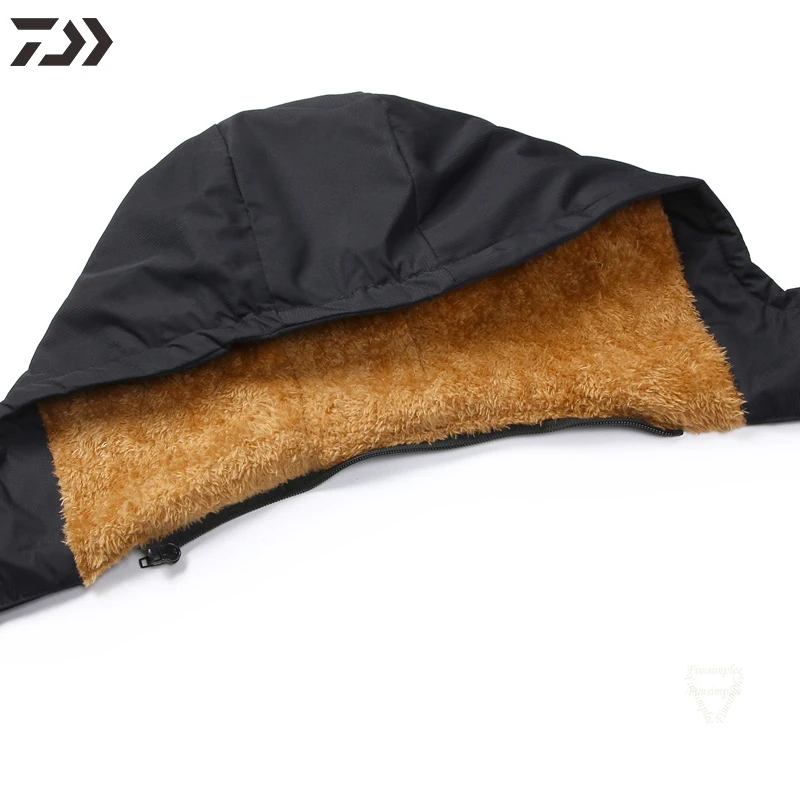 Зимняя водонепроницаемая ветрозащитная Рыбацкая куртка Daiwa, тепловая однотонная Съемная шапка, одежда для рыбалки, Мужская Толстая теплая спортивная куртка для кемпинга