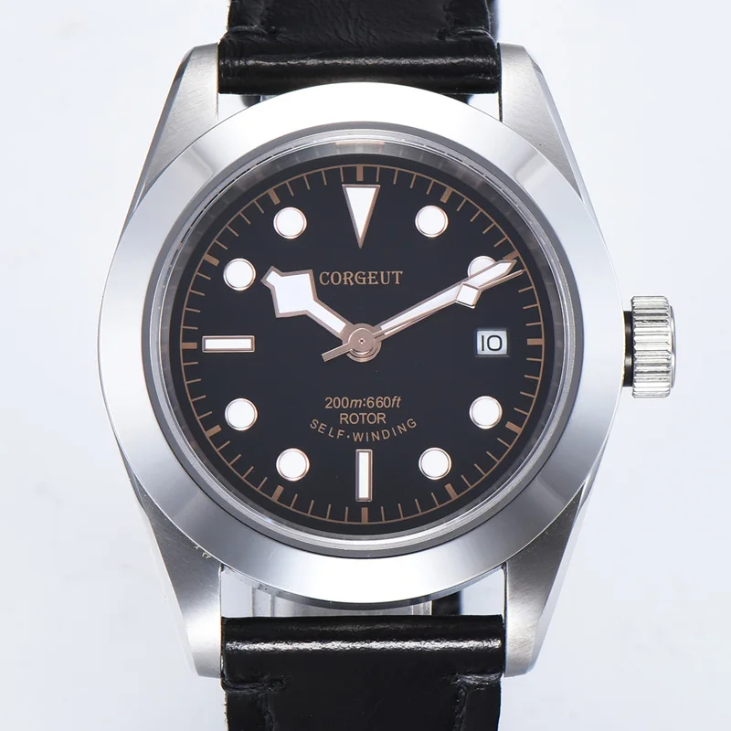 

Luxury Brand Corgeut Military Schwarz Bay Mechanical Watch Men Automatic Sport Design Clock Leather Mechanical Wrist Watches