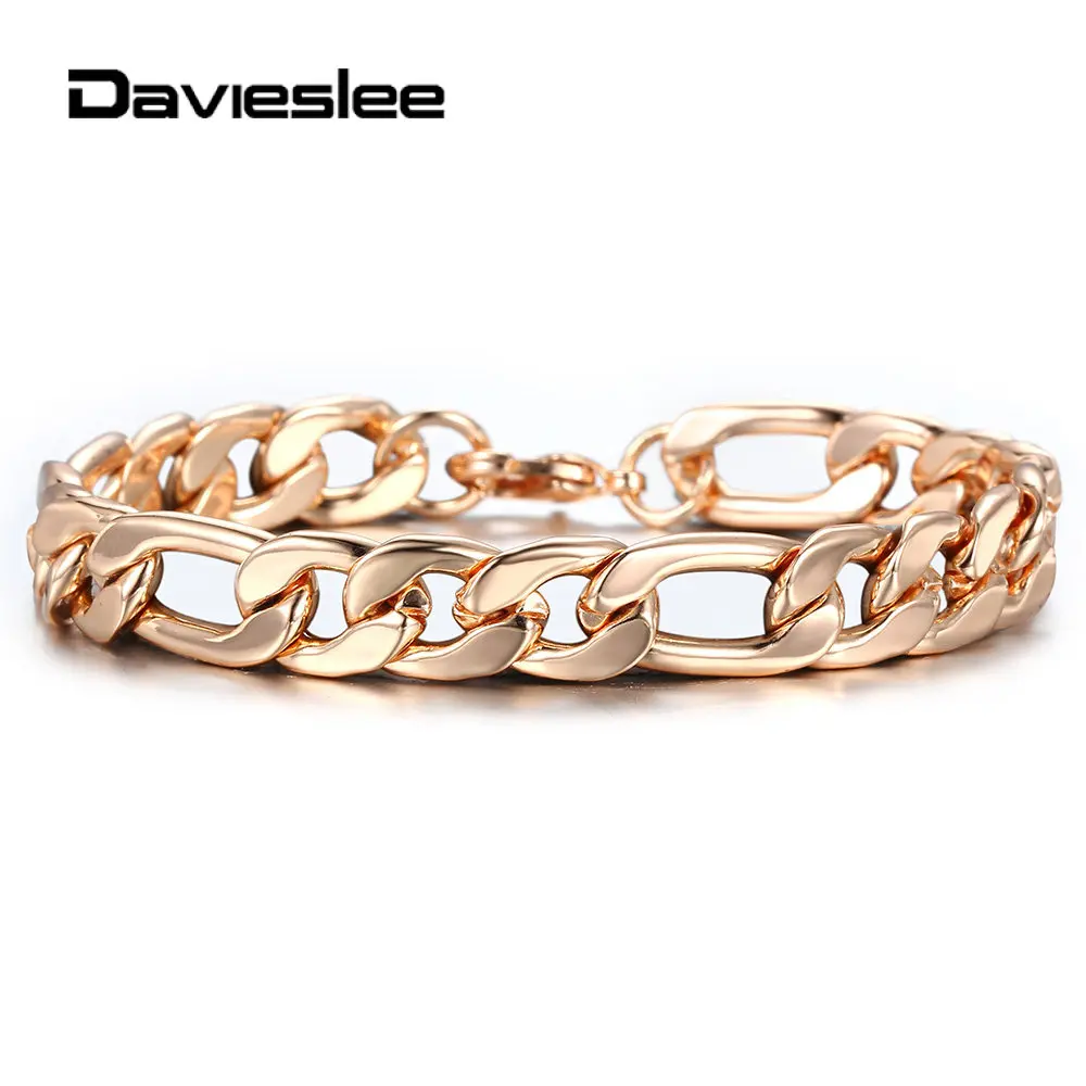 10mm 585 Rose Gold Color Bracelet Curb Figaro Link Chain Bracelet for Women Men Lobster Clasp 20cm Wristband Jewelry Gift LCBM05