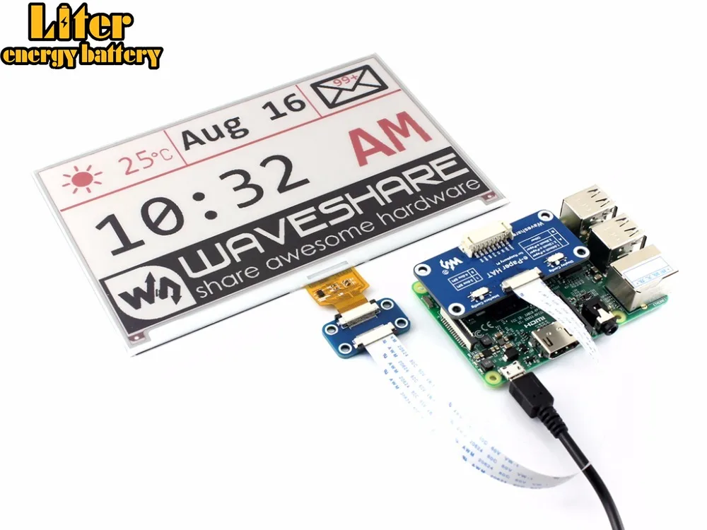 Waveshare 640x384, 7,5 дюймовый дисплей E-Ink для Raspberry Pi 2B/3B/Zero WThree-Цвет: красный, черный, белый, SPI интерфейс, без подсветки