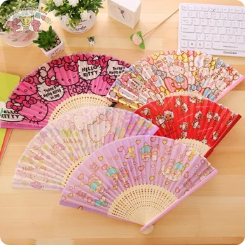 

Cute Hello Kitty Bamboo Fan Lady's Fan Cartoon Creative Folding Fan Bamboo Small Folding Fan hand fans folding japanese fan