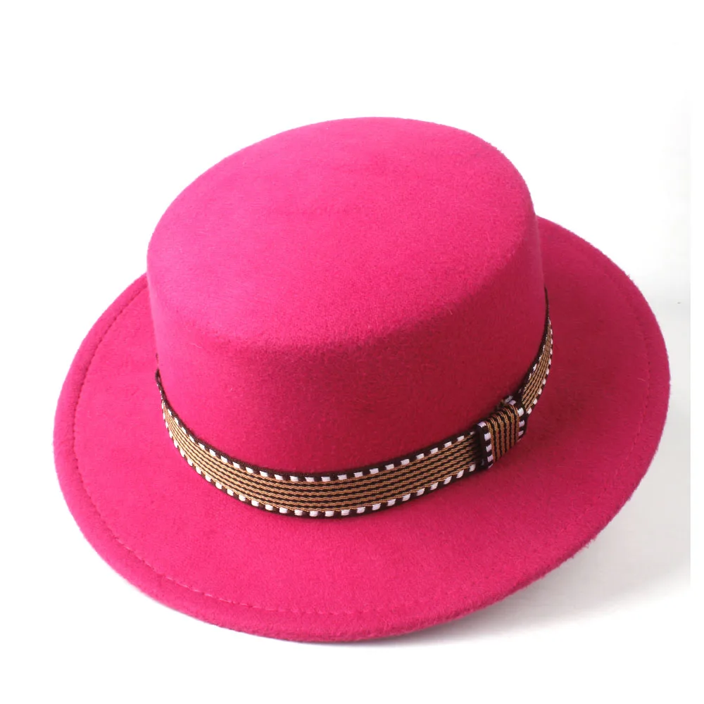 Новая мужская женская модная Плоская Шляпа Fedora с поясом шерсть мягкая фетровая шляпа-пирожок джазовая шляпа размер 56-58 см