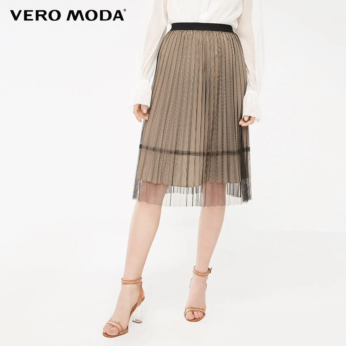 Vero Moda женские многоярусные плиссированные юбки из газовой ткани с эластичной талией | 31911G511 - Цвет: E10 Caramel camel s