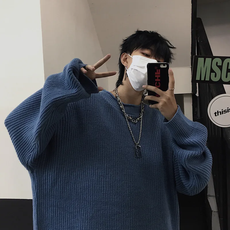 Winter Thick Sweater Men's Warm Fashion Solid Color O-neck Knit Pullover Man Streetwear Wild Loose Couple Sweater Clothes