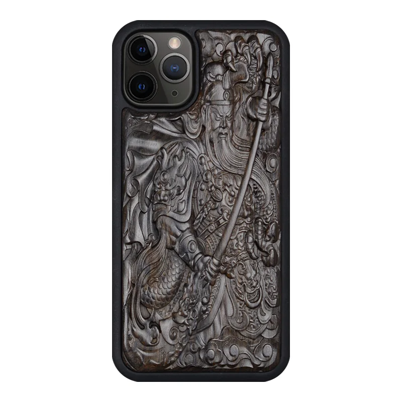 1 Для iPhone 11 Pro Max чехол s Роскошный эноний Деревянный 3D резной деревянный силиконовый защитный чехол-накладка для iPhone X XR XS Max 8 7 6 plus - Цвет: 1