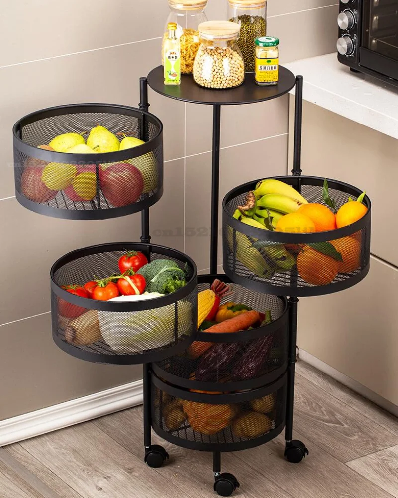 Rotating Vegetable Basket Kitchen Multilayer Floorstanding Shelf