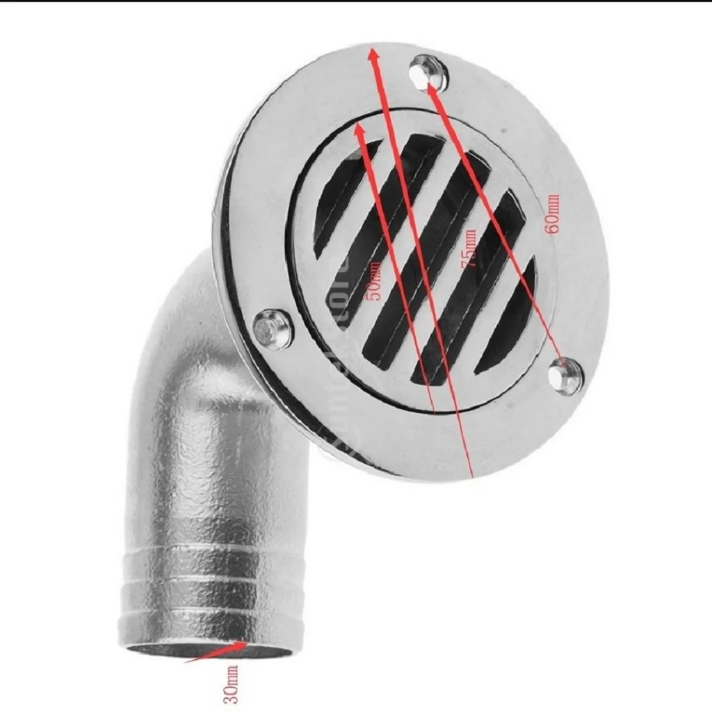 1 Piece 38mm Boat Accessory Deck Drain 90 Degree Stainless Steel Marine Parts