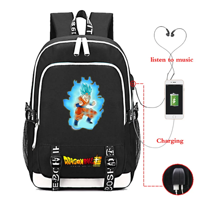 Dragon Ball Z Super Mochila рюкзак с Гоку для наушников школьные сумки, дорожные сумки Повседневная сумка для книг зарядка через usb - Цвет: photo colour