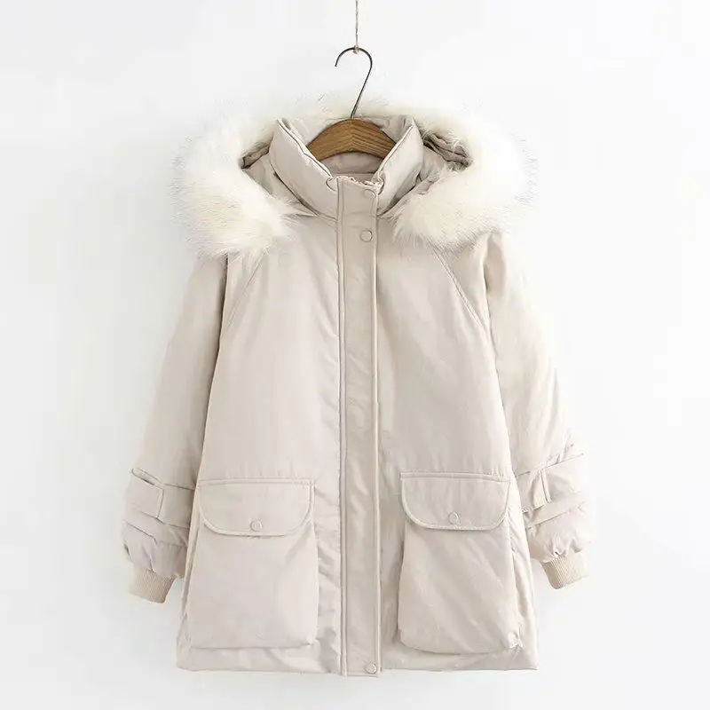 Бежевый Plus Size Women's Winter Coats Hooded Oversized Outwear Female Vintage Casual Tops women winter coat women winter parkas - Цвет: Бежевый