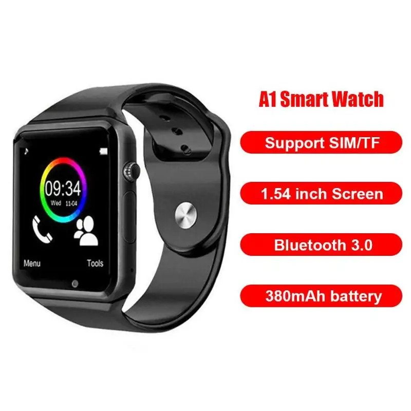 Смарт-часы A1 с Bluetooth, смарт-браслет, спортивные часы, спортивный браслет 1,54, 380 мА/ч, дюймовый сенсорный ЖК-экран, поддержка SIM, 32 ГБ, TF карта