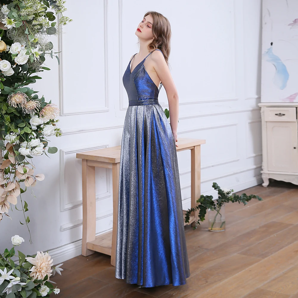 SSYFashion, новинка, простое синее вечернее платье, сексуальное, v-образный вырез, открытая спина, сверкающие, длина до пола, Длинные вечерние платья, Vestido De Noche