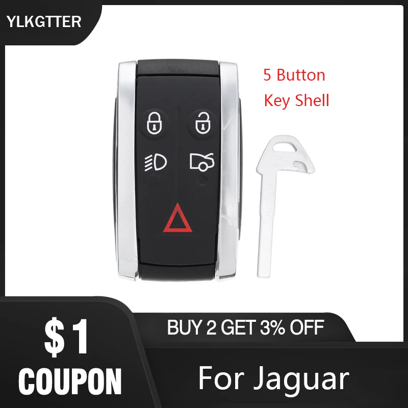 

YLKGTTER 5 Buttons Car Remote Smart Keyless Fob Key Case Shell For Jaguar XF XK XKR X-Type S-Type 2007-2012 Uncut Key Blade