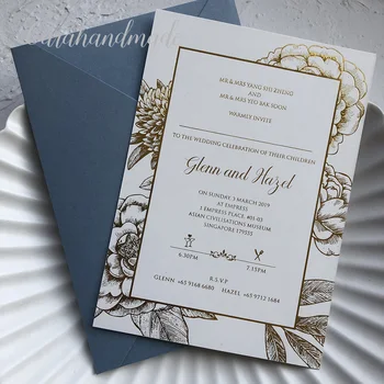 

Flat Gold Foil Print flower desgin Wedding Invitations CA101
