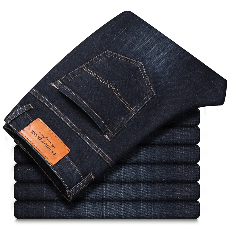 

Classic Men's Business Fit Jeans 2020 Autumn Winter New Style Fashion Stretch Denim Trousers Male Brand Pants Black Blue Gray