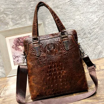 

New Genuine Leather Male Handbag Crocodile Mens Leather Shoulder Bag Male Casual Tote Bag Crossbody Bag For Mans Bussiness Bag