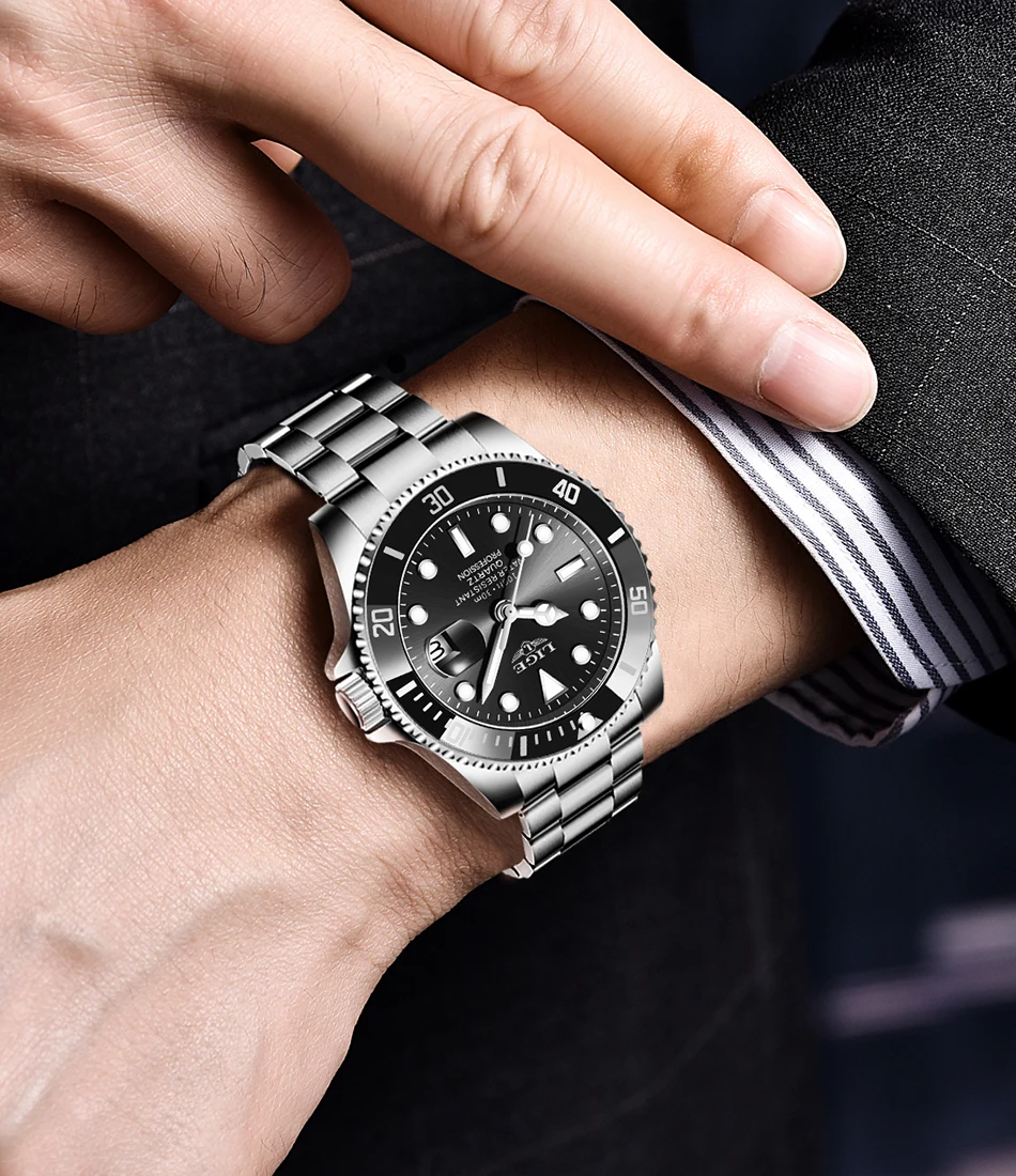 LIGE Men Watches Top Brand Luxury Watch Man Casual Stainless Steel Quartz Wristwatch Waterproof Calendar Clock Male Reloj Hombre