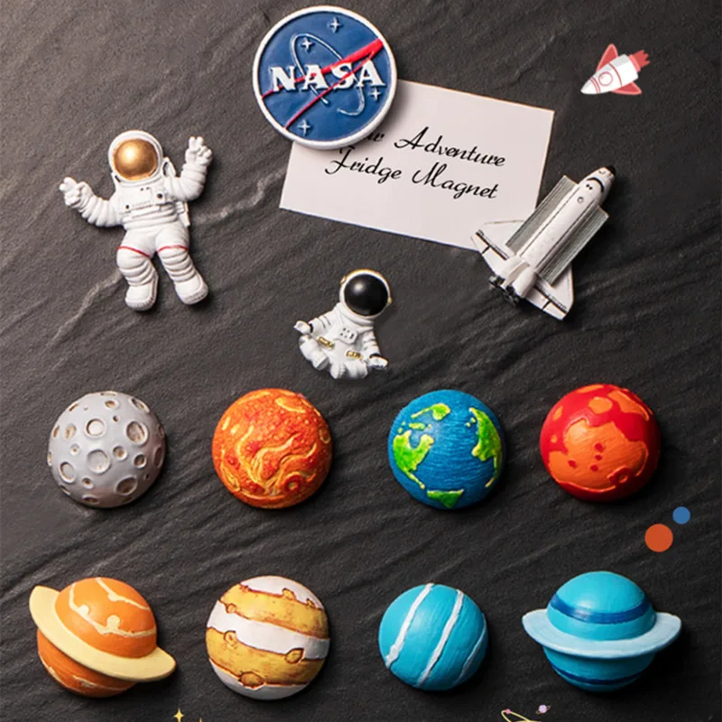 3D Happy Planet Series Refrigerator Sticker Space Astronaut Spaceship Earth Resin Magnetic Message Board Home Decoration Sticker magnetic sticker magnetic fridge stickers refrigerator decor