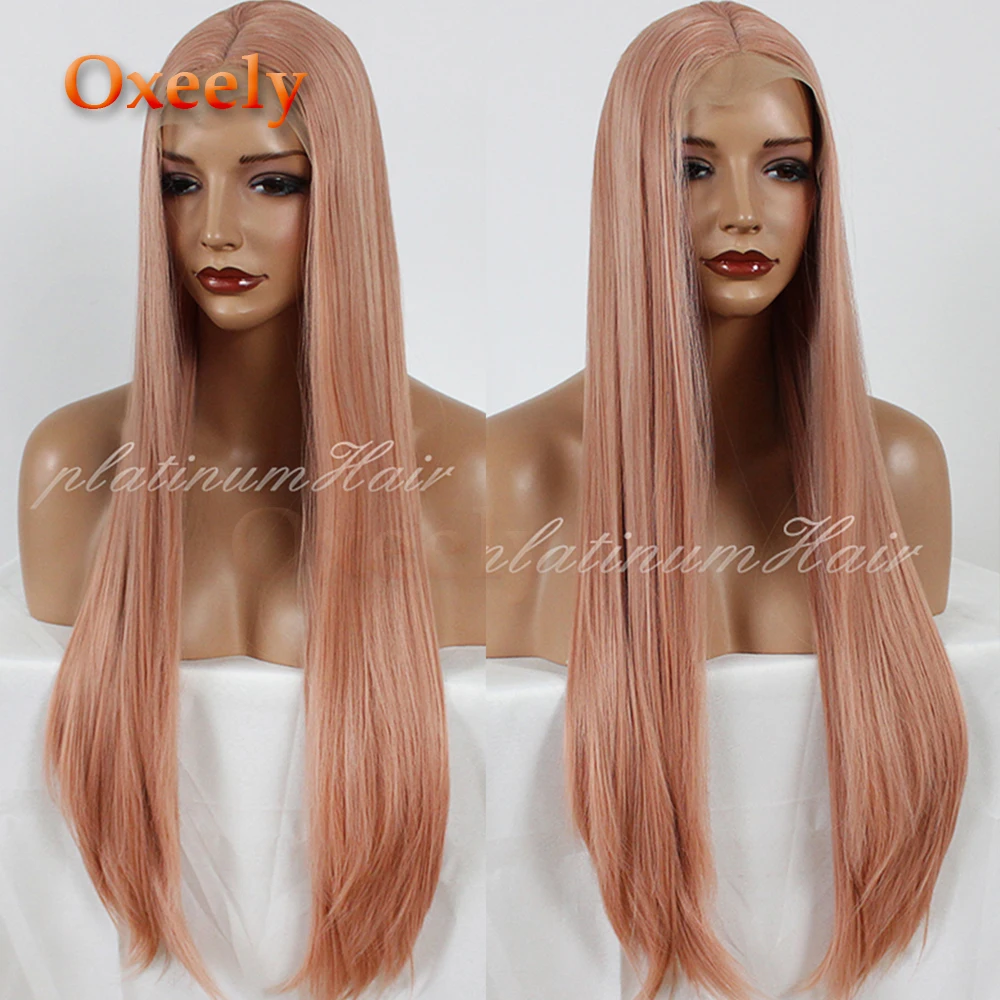 Oxeely длинные прямые волосы синтетический парик на кружеве оранжевый цвет шелковистый прямой парик с детскими волосами термостойкий для черных женщин