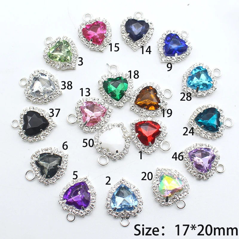 도매 10pcs 17*20mm 실버 하트 크리스탈 라인 석 펜던트 장식 귀걸이 목걸이 DIY 수제 액세서리