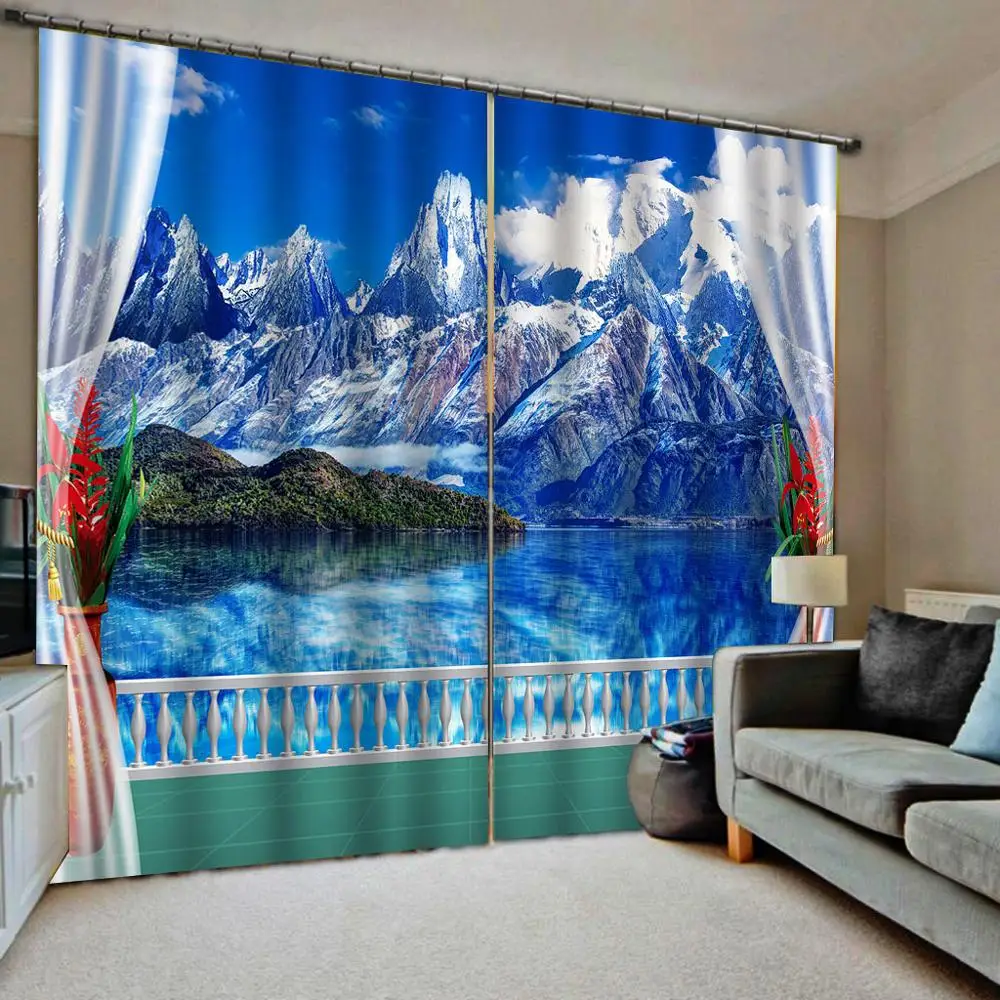 

beautiful landscape curtains High quality custom 3d curtain fabric blue nature scenery curtains