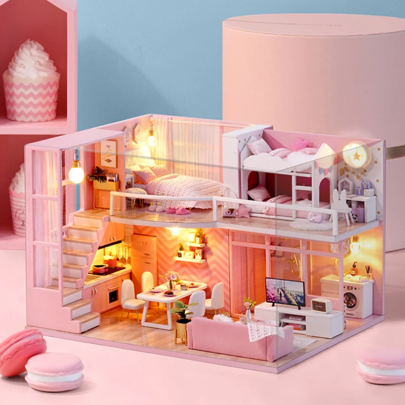 Bricolage maison en bois Miniaturas avec meubles bricolage maison Miniature Casa maison de poupée jouets pour enfants cadeaux d'anniversaire boîte théâtre M33