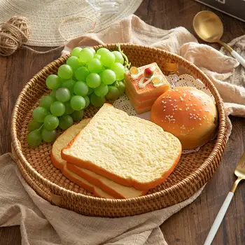 

Rattan Handwoven Round Tray Food Storage Platters Plate Over Handles With Durable Rattan Fiber For Breakfast Drinks Snack