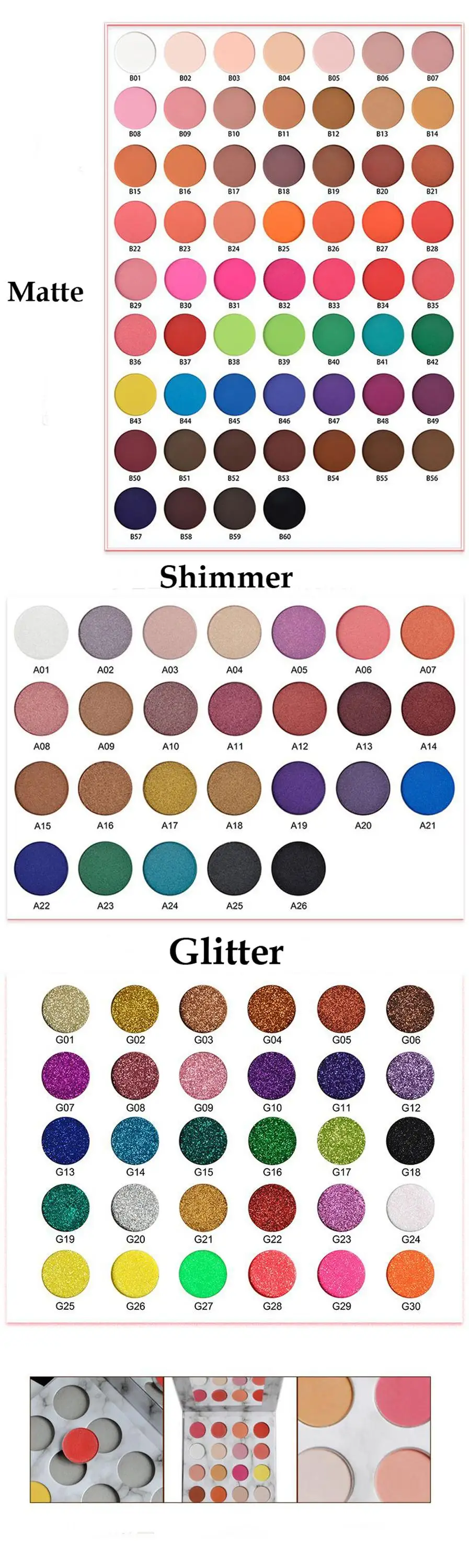 low moq custom eyeshadow palette empty 16 holes matte shimmer glitter eye makeup customized gifts private label