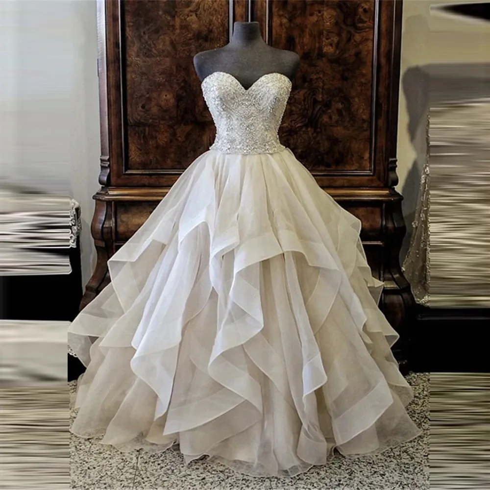Женское бальное платье из тюля Robe De Mariee украшенное бусинами с оборками на заказ