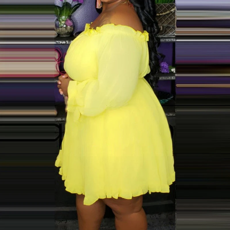 Сексуальное платье с открытыми плечами желтого и синего цвета женские большие размеры 5xl Boho женские пляжные платья вечерние Клубные вечерние платья с длинным рукавом Vestido