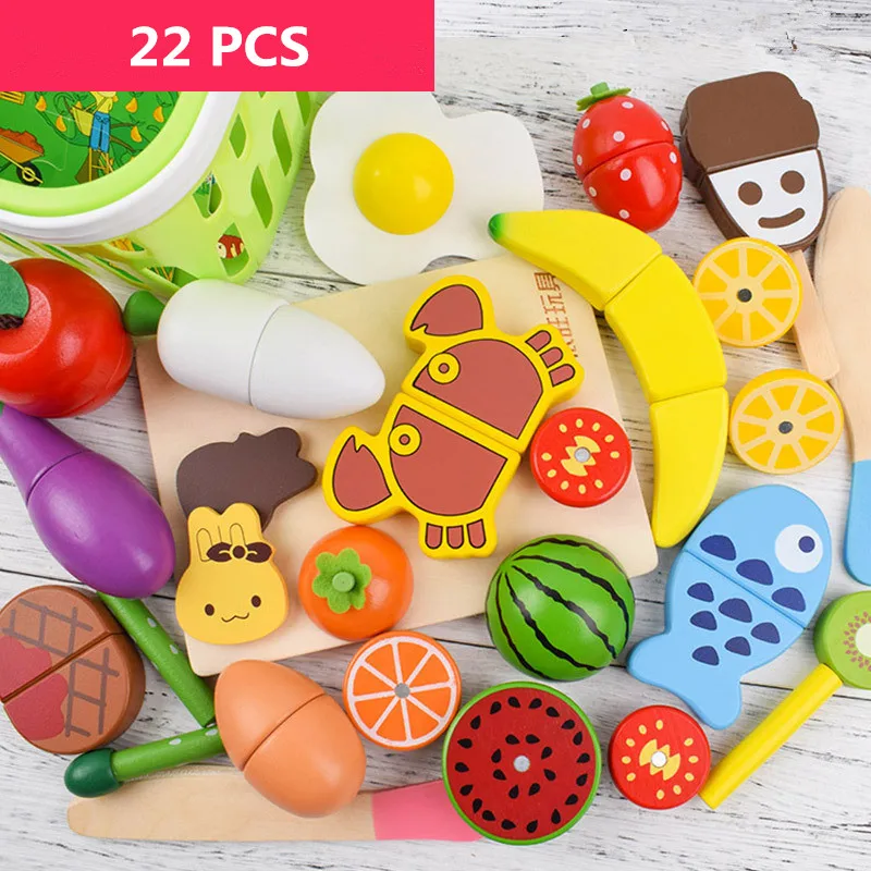 Wooden Food Kitchen Toys Cut vegetables Fruits And Vegetables With Magnet Toys Breakfast Children's Educational Toys Gifts - Цвет: 22 pcs