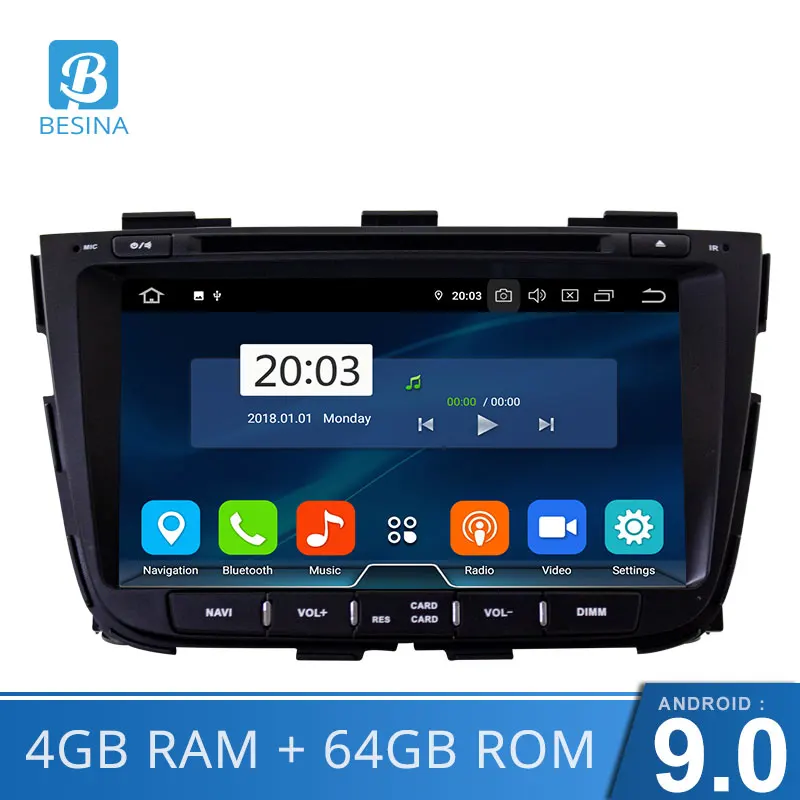 Besina Android 9,0 автомобильный dvd-плеер для KIA SORENTO 2013 gps навигация 2 Din Автомобильный Радио стерео Мультимедиа автоаудио wifi CD