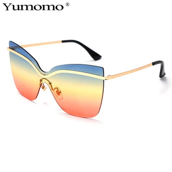 

2020 Fashion Oversized Cat Eye One Piece Sunglasses Women Vintage Rimless Clear Ocean Gradient Eyewear Men Sun Glasses UV400