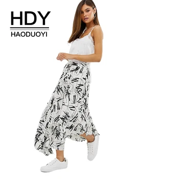 

HDY Haoduoyi Women Clothes Loose High Waist Casual Personality Irregular Symmetrical Printed Summer Fashion Skirt