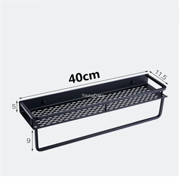 Black Bathroom Shelf Space Aluminum Shower Basket Corner Shelves Bathroom Shampoo Holder Kitchen Storage Rack Accessories - Цвет: 40cm (With bar)
