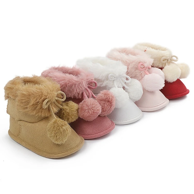 

New Baby Autumn Winter Boots Baby Girl Boys Winter Warm Shoes Solid Fashion Toddler Fuzzy Balls First Walkers Kid Shoes 0-18M