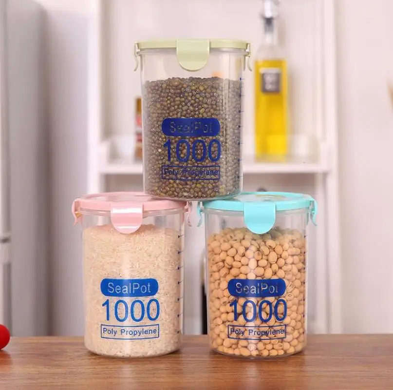 Kitchen Storage Box Grain Tank Transparent Sealed Plastic Jar Food 600ml 800ml 1000ml | Дом и сад