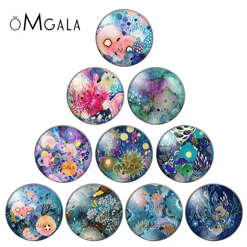 OMGALA 10pcs/lot Colorful Flowers Paintings 12mm/20mm/25mm Round Glass Cabochon Photo Demo Flat Back Making Findings | Украшения и