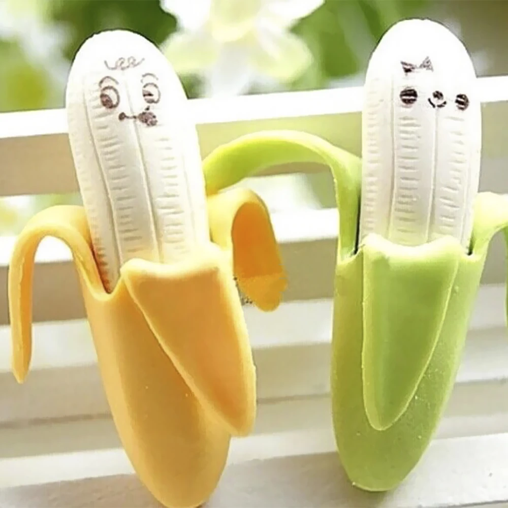 

2PCS Funny Expression Novelty Banana Eraser Mini Cute Pencil Rubber Eraser Stationery Children Learning Toy kids Gift