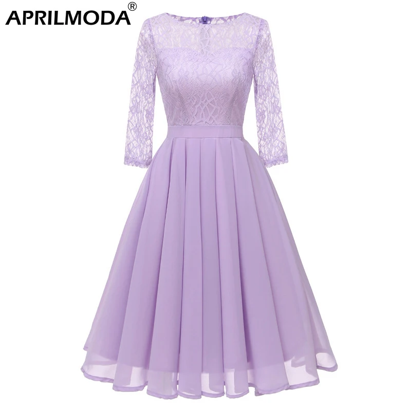 

2020 Short Formal Women Lace Dress Pleated Chiffon Green Elegant Solid Party Dresses 3/4 Sleeve Beach Knee Lengh Robe De Soiree