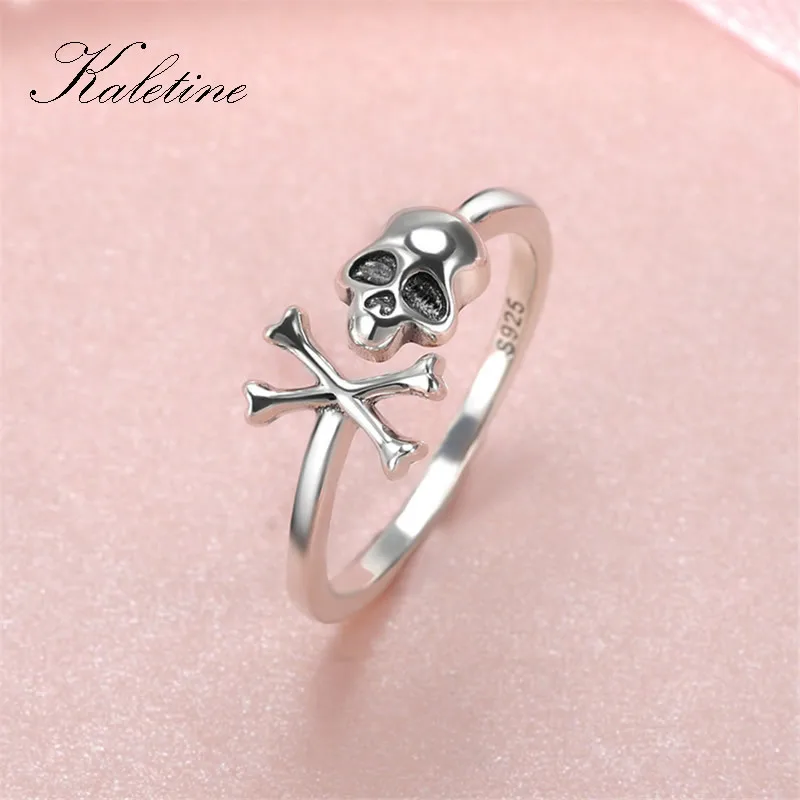 KALETINE, 925 пробы, серебряное кольцо с черепом, скелет для женщин, готические кольца в виде черепа, винтажное окисленное серебряное ювелирное изделие, подарок на Хэллоуин