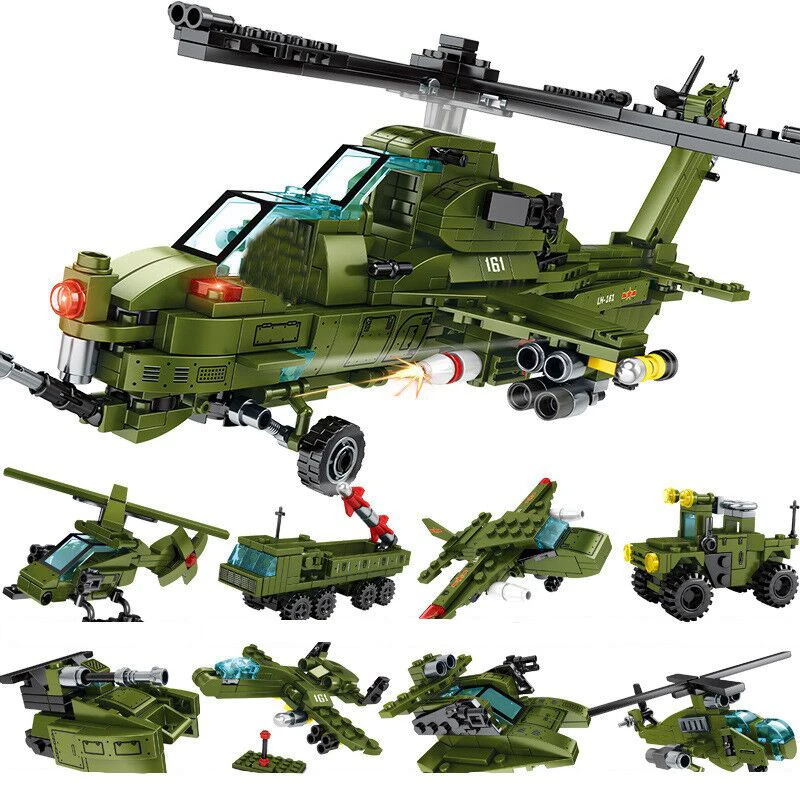 

8Pcs World War 2 WW2 Soldiers Armored Vehicle Tank Helicopter Ship Military Swat Army Building Blocks Bricks Kids Toys Juguetes