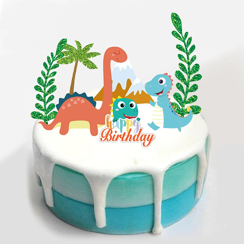 Ensemble De Decoration De Gateau En Forme De Dinosaure Mignon Jungle Joyeux Anniversaire Pour Enfants Outils De Decoration Fournitures De Fete Prenatale Aliexpress Maison Animalerie