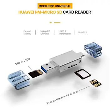 

2-in-1 Card Reader Adapter Type-C / USB 2.0 To NM Nano TF Secure Digital Memory Cards Accessories For Huawei Cellphone Laptop