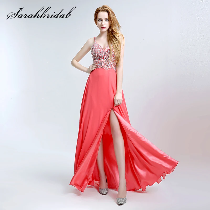 coral chiffon dress