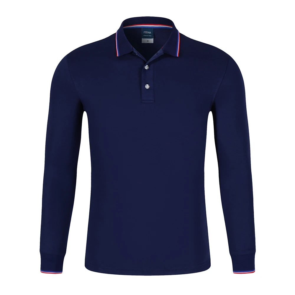 Navy blue Осенняя мужская рубашка поло, винтажная одежда, чистый хлопок для мужчин, деловая Повседневная рубашка поло с длинным рукавом, теннисная одежда - Цвет: Navy blue