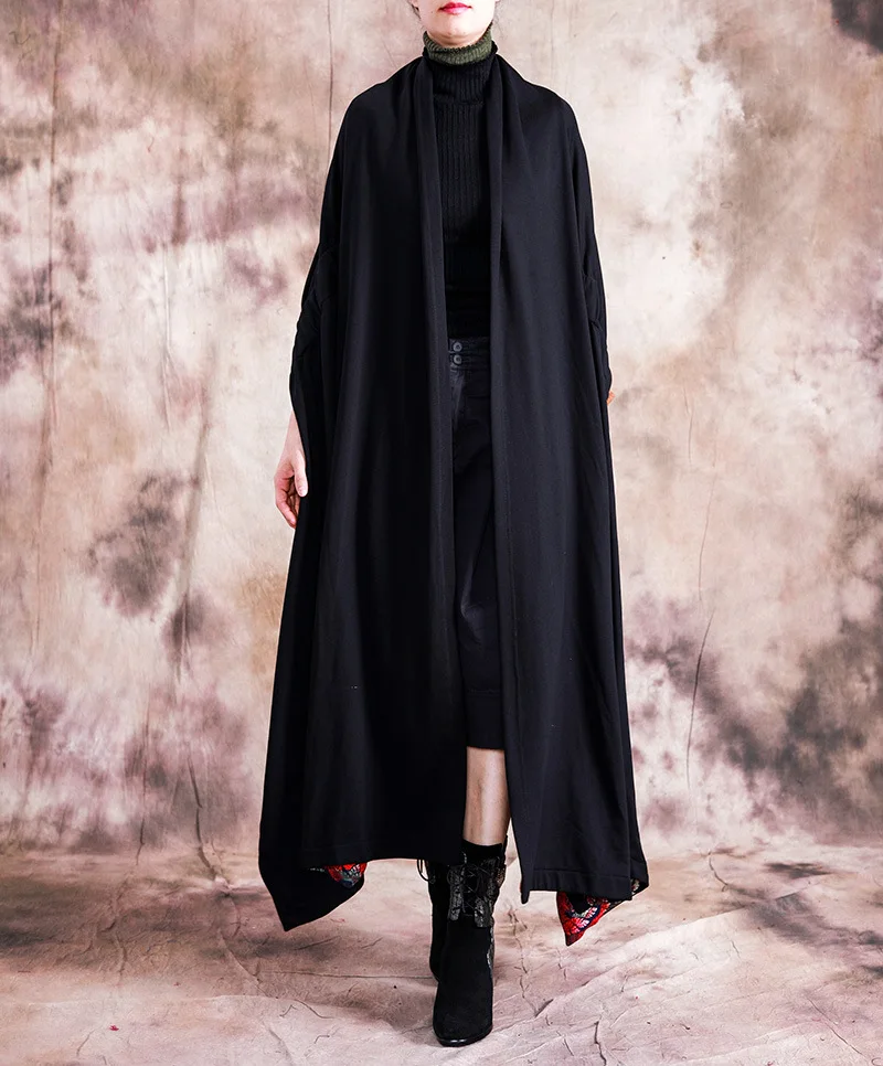 

19 Autumn New Products Large Size Dress Retro Black And White with Pattern Outdoor Irregular Long over-the-Knee Cardigan